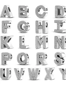 Rhinestone Decorated Letter Shaped Design Charm, Letter Charm Beaded, 1 Piece Fashionable Alphabet Charm for Women & Girls for DIY Jewelry, Trendy All-match & Exquisite DIT Jewelry As Gift