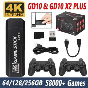 GD10 X2 PLUS Game Stick 4K HD Plug-and-Play Retro Video Game Console Wireless Controllers 64/128/256GB Built-in 58000 Games Support TF Card