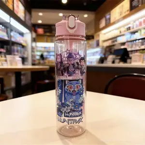 Cute K-Pop Hunter Girl Group Children Straw Water Cup, Student Portable Cartoon Water Bottle with Handle, 700ML, Reusable