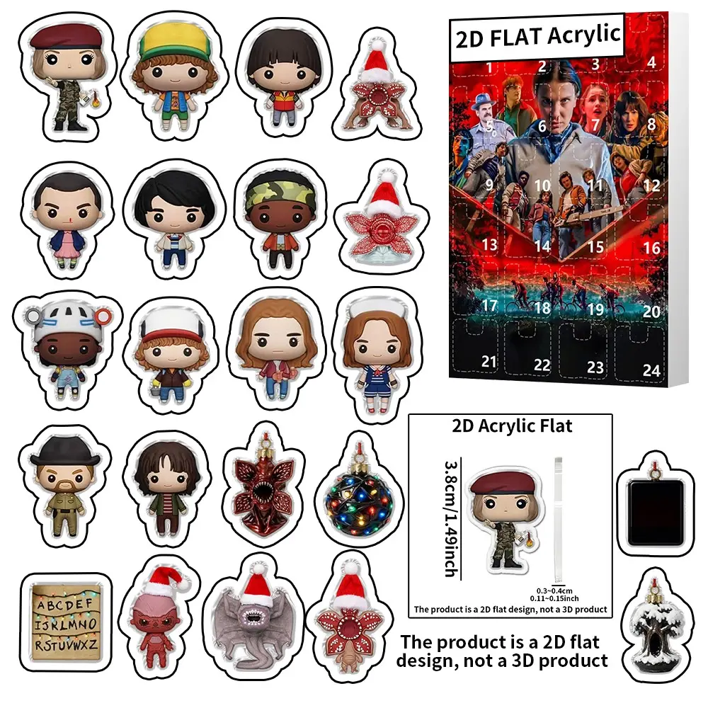 2025 New Pop sci-fi thriller movie Monster Character Christmas Advent Calendar 24 Days Countdown 24 Surprise Items 2D Acrylic Flats Horror Thriller Fans Gift