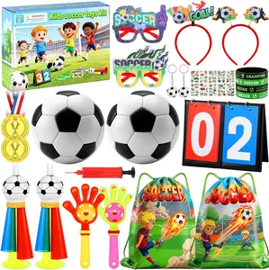 Soccer Party Favors Toys with 5.51 Inch Mini Kids Soccer Balls Horns Clappers Keychains Medals Stickers Glasses Headbands Scoreboard, Soccer Gifts Birthday Party Decorations Supplies for Boys Girls Ball Pit Interactive Sports Center Lightsaber soft plush