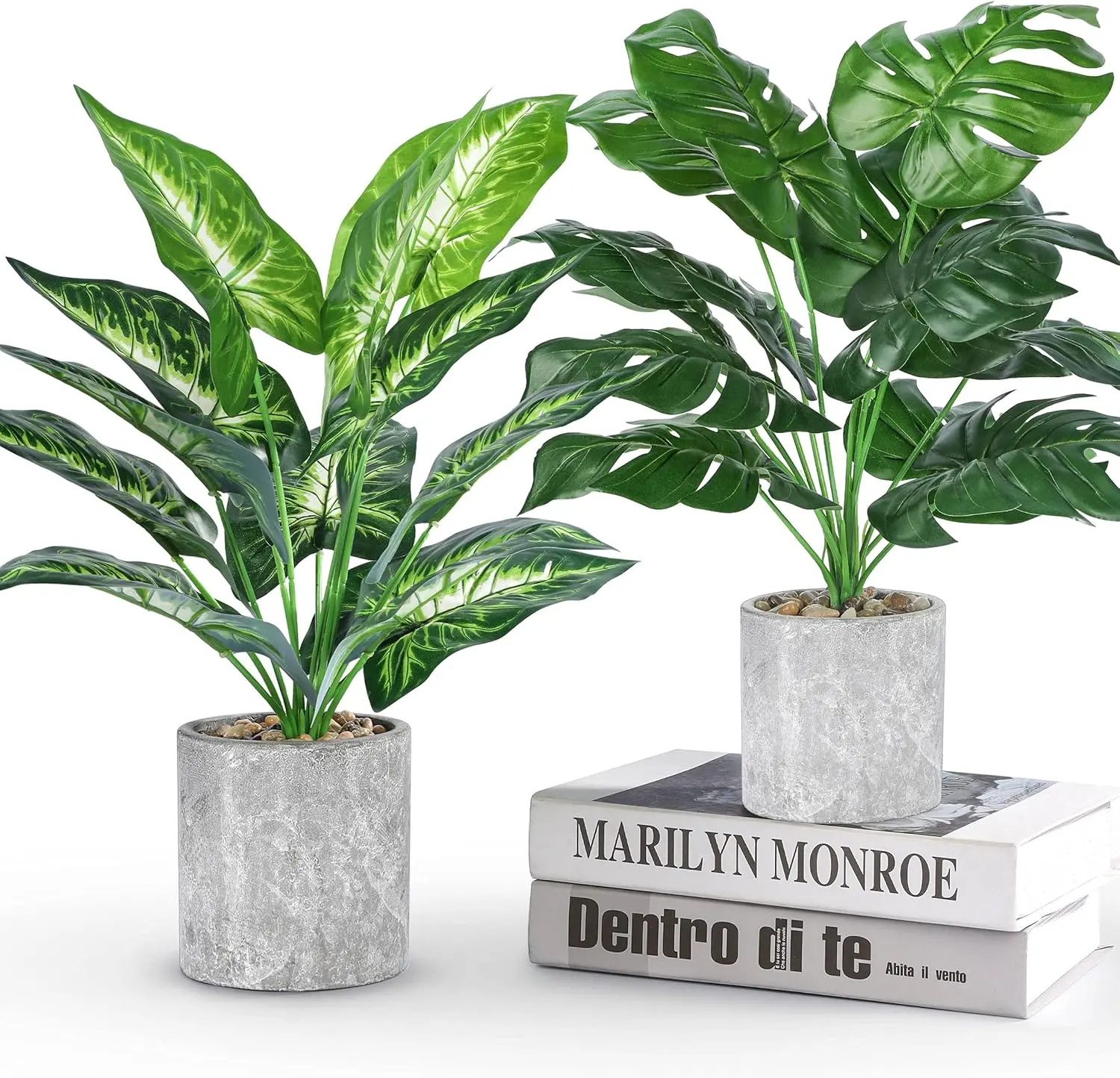 Der Rose 2 Pack Fake Plants Artificial Potted Faux Plants for Office Desk Home Farmhouse Decor artificial plants for College Dorm Desk, Apartment Shelf & New Home Moving Decor, summerwins Mid Year Sale