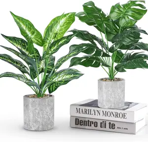 Der Rose 2 Pack Fake Plants Artificial Potted Faux Plants for Office Desk Home Farmhouse Decor artificial  plants