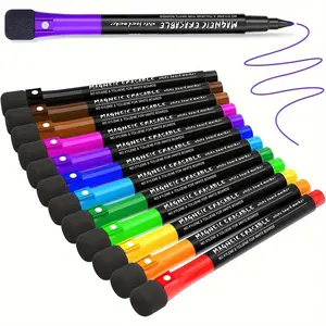 12 Color Fine Tip Magnetic Dry Erase Markers, Rubber Cap, Whiteboard Pen, Ideal for Office Supplies, Drawing, Plastic Surfaces, Home and Office Use, Stationery Writing Tools