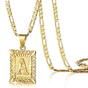 Kissyan Square Initial Necklace 14K Gold Plated Stainless Steel Letter Pendant Men Women Collar de Letra Acero Inoxidable Unisex Gift