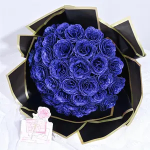 Glitter Roses Bouquet, DIY  Glitter  Bouquet, Everlasting Shiny Artificial Blue Rose Bouquet, Anniversary, Engagement, Wedding,24 Roses