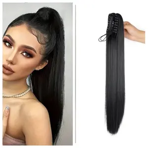 Long Straight Ponytail Extension Claw 26" Claw Clip Hair Extension Ponytail Synthetic Long Hair Fake Pony Tail Straight Ponytail Updo Hair Silky Straight Ponytail Extension Icon  Clip Synthetic Hairpiece Straight