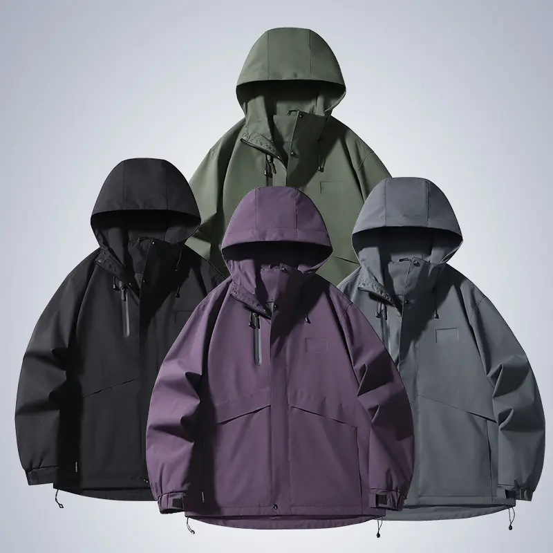 Male Gorpcore Hiking Jacket - Men's Hooded Outdoor Coat with Adjustable Drawstring Hood, Nylon Hem Buckle, Hidden Chest Zipper Pocket, Waterproof, Lightweight, Tear-Resistant, Water Resistant, Climbing, Camping&Hiking, Cold Wash