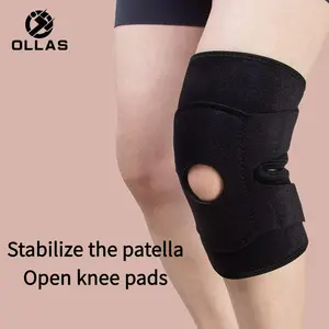 Knee brace with side stabilizer, adjustable non-slip open knee compression wrap knee support with knee gel pad for men and women sports workout gym running basketball Patella Fit
