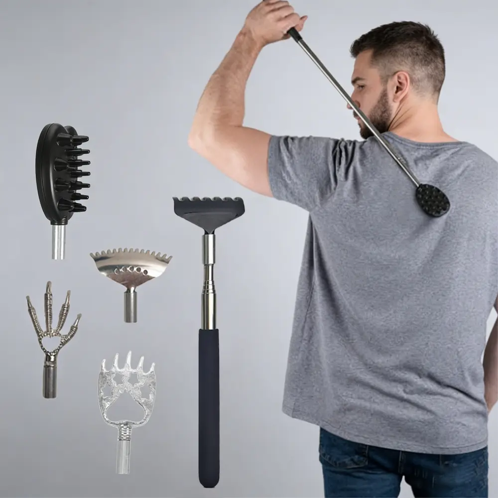 5 Packs Extendable Cactus Back Scratcher Set, Cute Cartoon Design, ABS Material, Stainless, Black Long Handle, 60.96cm, Home Use, Unisex, Body Care, Back Massagers, Back Brush, Bestseller, Body Care Tool, Backscratcher