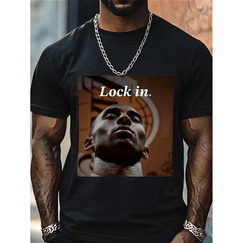 Women's Classic Stretchy Breathable Bold Graphic Print Kobe Moment T-Shirt - Black Round Neck, Lightweight Tops, Ideal for Casual Sport & Streetwear Outfits, Short Sleeves, Cotton, Dry‑Wicking Tee