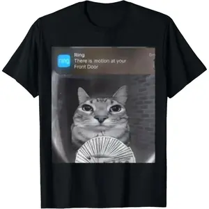 100% Cotton Ring Cat with Motion Meme T-Shirt Fabric Menswear casual cotton streetwear Soft TopRAIMENTRY