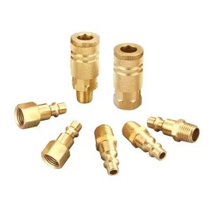 7 Pcs Air Hose Fittings Quick Connect Brass Air Coupler and Plug Set,Industrial Type D,1/4 Inch NPT Air Compressor Fittings,Christmas Party Gifts,Hand Tools Kits