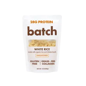 Batch Unseasoned White Rice High Protein 28g Per Pouch Clean Functional Food Organic Rice with Chicken Broth & Collagen