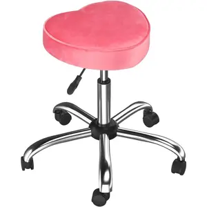 OmySalon Rolling Stool with Wheels, Hydraulic Massage Chair, Heart-Shaped Adjustable Salon Stool, Swivel Stools for Hair Stylist, Vanity SPA, Bar, Barber, Home Office, Tattoo, Hot Pink
