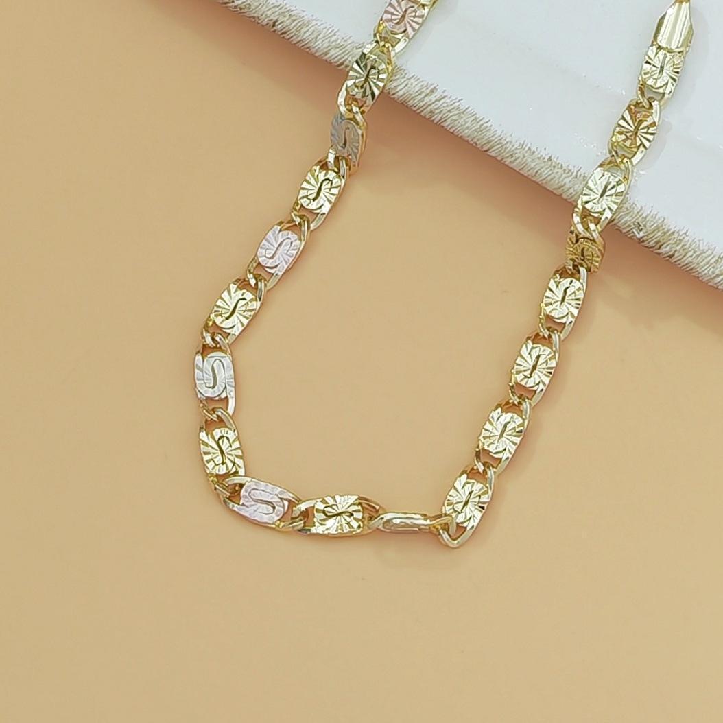 14K Gold Plated Tri Color Bracelet Pulsera De Oro Tres Tonos Fancy Link Chain Waterproof Women Jewelry Birthday Gift for Mom Wife