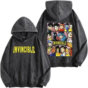 Invincible War V2 Washed Hoodie, Comic Graphic Tee, Oversized Streetwear Shirt, Vintage Superhero Apparel, Unisex Fan Gift