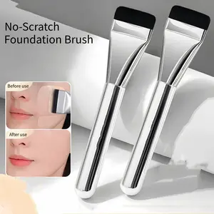 2pcs/lot Hot-Selling No-Scratch Foundation Brush, Flat Head Ultra-Thin Mini Short Handle Soft Bristle Brush for Face Mask & Makeup, Face Makeup Brushes
