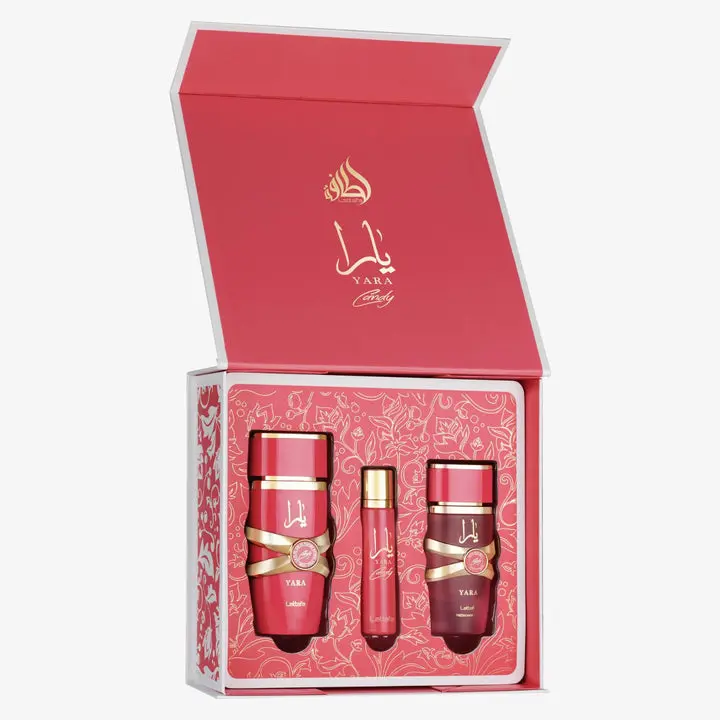 LATTAFA YARA CANDY 3PC GIFT SET(EDP 3.4FL.OZ | 100ML, EDP 0.4FL.OZ | 12ML, HAIR MIST 1.6FL.OZ | 50ML)