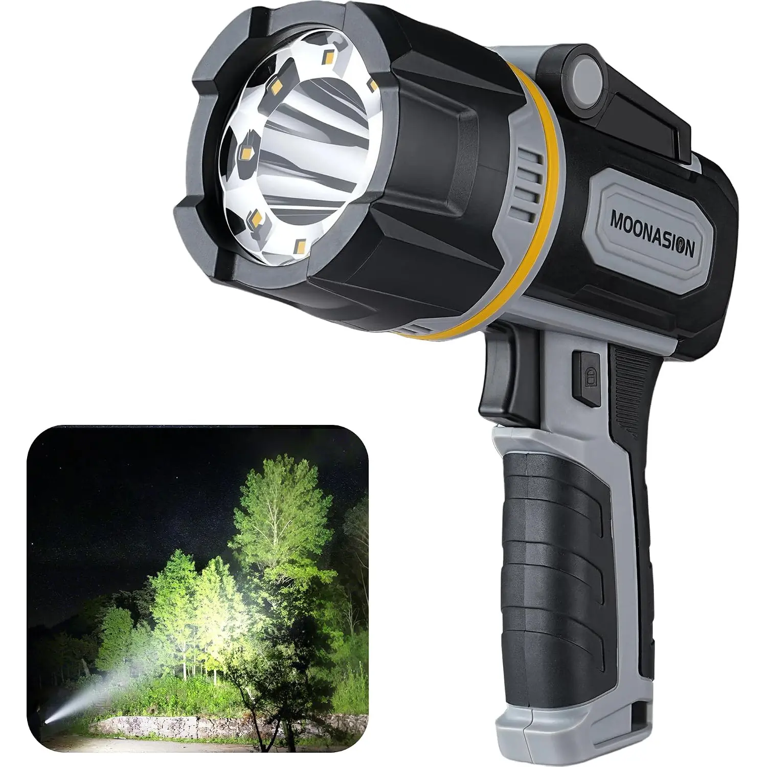Rechargeable Spotlight 2000000 Lumen, Super Bright 9 LED Spotlight Flashlight with COB Light & Foldable Stand, Long Lasting Large Handheld Spot Light for Boating Camping Boat Marine