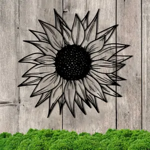 1pc Minimalist Sunflower Metal Wall Art, 15.75x15 Inches – Elegant Black & Golden Norse-Inspired Sculpture for Home, Patio, or Balcony Decor – Perfect Housewarming, Wedding, Mother’s Day, Father’s Day, or Independence Day Gift, Outdoor Decor