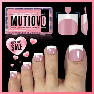 MUTIOVO French Tip Toe Nail Tips Press on Sharp Square Pre-Designed Soft Gel False Toenail Extension BERRY PINK Pre-applied Tip Primer Base Coat Full Cover Acrylic for DIY x 15 Sizes 240 pcs NO GLUE TOP COAT AND LAMP INCLUDED - Outdoorfun