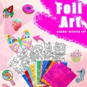 Kids Foil Art Craft Set – No Mess DIY Foil Painting Kit for Creative Activities, Includes Sticky Pads & Holographic Foil Paper, Perfect for Birthday Christmas Party Gifts & Preschool Learning Fun