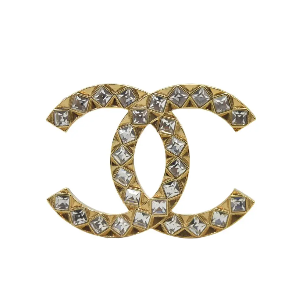 Pre-owned CHANEL metal Small Leather Goods Large Gold & Crystal CC Brooch