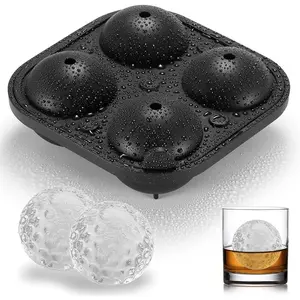 Novelty Golf Gifts Ball Ice Maker Mold, 2.5" Large Sphere Round Ice Cube Mold for Cocktails, Whiskey, Bourbon Chilling, 4 Hole Fun Shapes Big Silicone Circle Ice Cube Trays w/Funnel Utensils Beverage