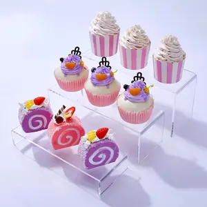 3 Pcs Acrylic Display Risers, Rectangle Acrylic Risers for Display Suitable for Food Dessert, Perfume, Cosmetics, Jewelry, Collectibles, Puppets, Anime Characters acrylic risers