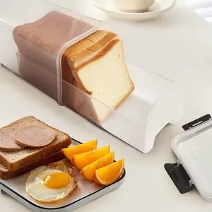Transparent Plastic Bread Box with Lid, Reusable Rectangular Food Storage Container, Internal Compartments, Kitchen Organization Essential