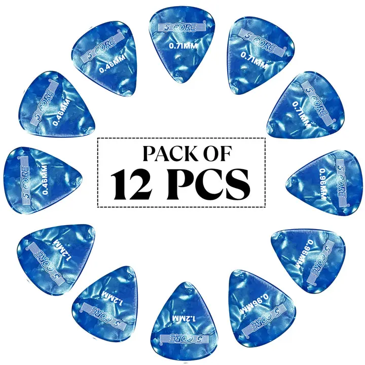 5 Core Guitar Picks 12 Piece Celluloid Light Medium Heavy Extra Heavy for Acoustic Electric Guitars