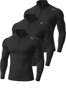 Men's Muscle Fitness Sport Long Sleeve T-Shirt, Half-Zip Stand Collar Quick-Dry High Elastic Breathable，Gym Athletic Clothes for Gym Workout Hiking Fishing Camping, Men's Top for All Seasons, Stretch Athletic Tee, Gym Tees