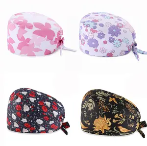 4 Pack Scrub Caps for Women Breathable Nurse Caps in Floral Patterns Polyester Material Daily Use Scrubbing