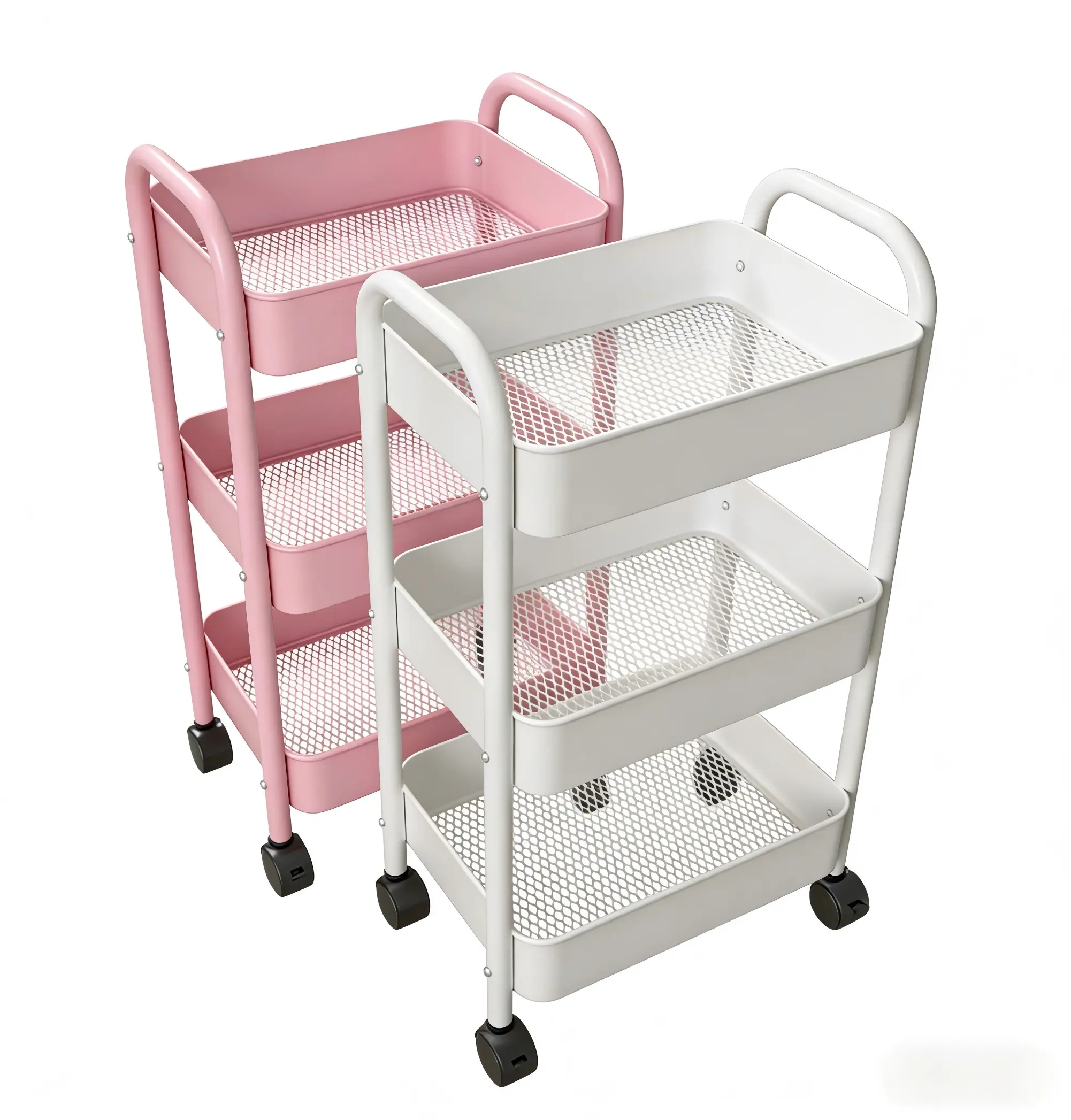 3-Tier Rolling Metal Utility/Kitchen Cart with Lockable Wheels, Multifunctional Storage Organization, Portable Organizer Storage Racks
