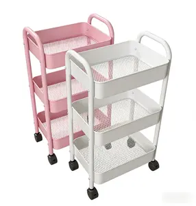 3-Tier Rolling Metal Utility/Kitchen Cart with Lockable Wheels, Multifunctional Storage Organization, Portable Organizer Storage Racks