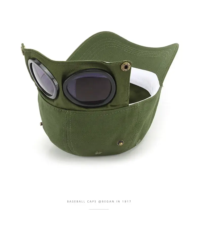 Men's Aviator Pilot Hat with Detachable Goggles, A Vintage Sporty Chic Baseball Cap and Classic Statement Piece for Hiking, Male