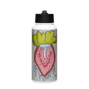 Juicy Strawberry Stainless steel water bottle with a straw lid