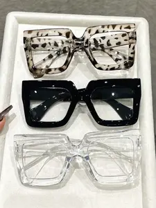 Unisex Fashion Classic Large Frame Glasses Set, Trendy Casual Frames, Leopard Pattern Eyeglasses, Casual College Style Eyewear for Daily Wear, Stylish Clothing Accessories