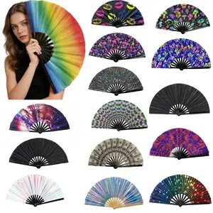 Clack fans Carnival Fan Bamboo Folding Hand Fan Unisex Decorative Gift Party Disco Dance Pride Festival Accessories Fan Line Dancer