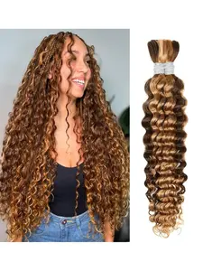 Human Braiding Hair Deep Wave Texture Bulk, No Weft 2 Bundles 100g, Wet & Wavy, Boho Braids, Brazilian Virgin Curly, 16-28 Inch, Human Hair Extensions Unprocessed Virgin Hair, Curly Wave Textures