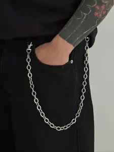 Men's Casual Chain Belt Buckle Design, Fashionable Metal Pants Accessory, Daily Wear Gift, Trendy Retro Style