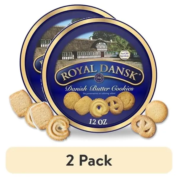 (2 pack) Royal Dansk Danish Butter Cookies, Premium Assorted Cookies in Gift Tin, Great for Sharing and Gifting, 12 oz