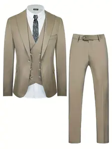 Men’s 3 Piece Slim Fit Suit Set Blazer Double Breasted Vest Dress Pants, Multi Colors, Ideal for Office, Interview, Wedding, Prom, Banquet, Business Events & All Formal Occasions for Gentlemen