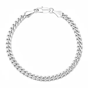 Sterling Silver Plated Cuban Bracelet 5mm-9mm Sizes (7 Inch-8 Inch)