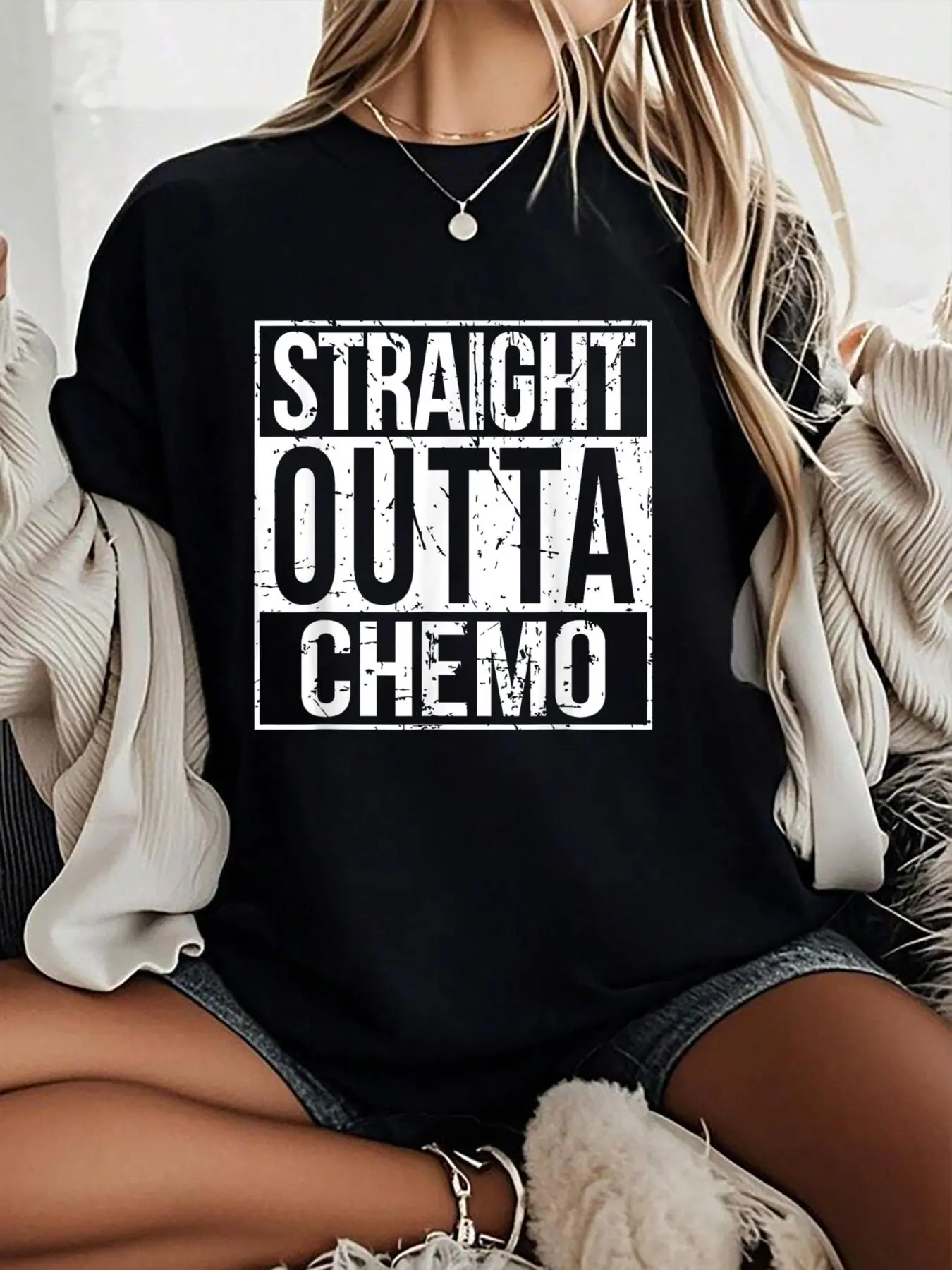 100% Cotton Straight Outta Chemo Shirt Battle Cancer Awareness T-Shirt T-Shirt graphic tees women