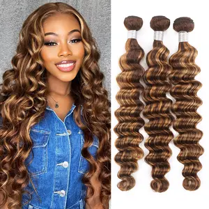 Honey Blonde Highlight Hair Bundles Brazilian Loose Deep Wave Human Hair Weave 1 3 4 Bundles P4/27