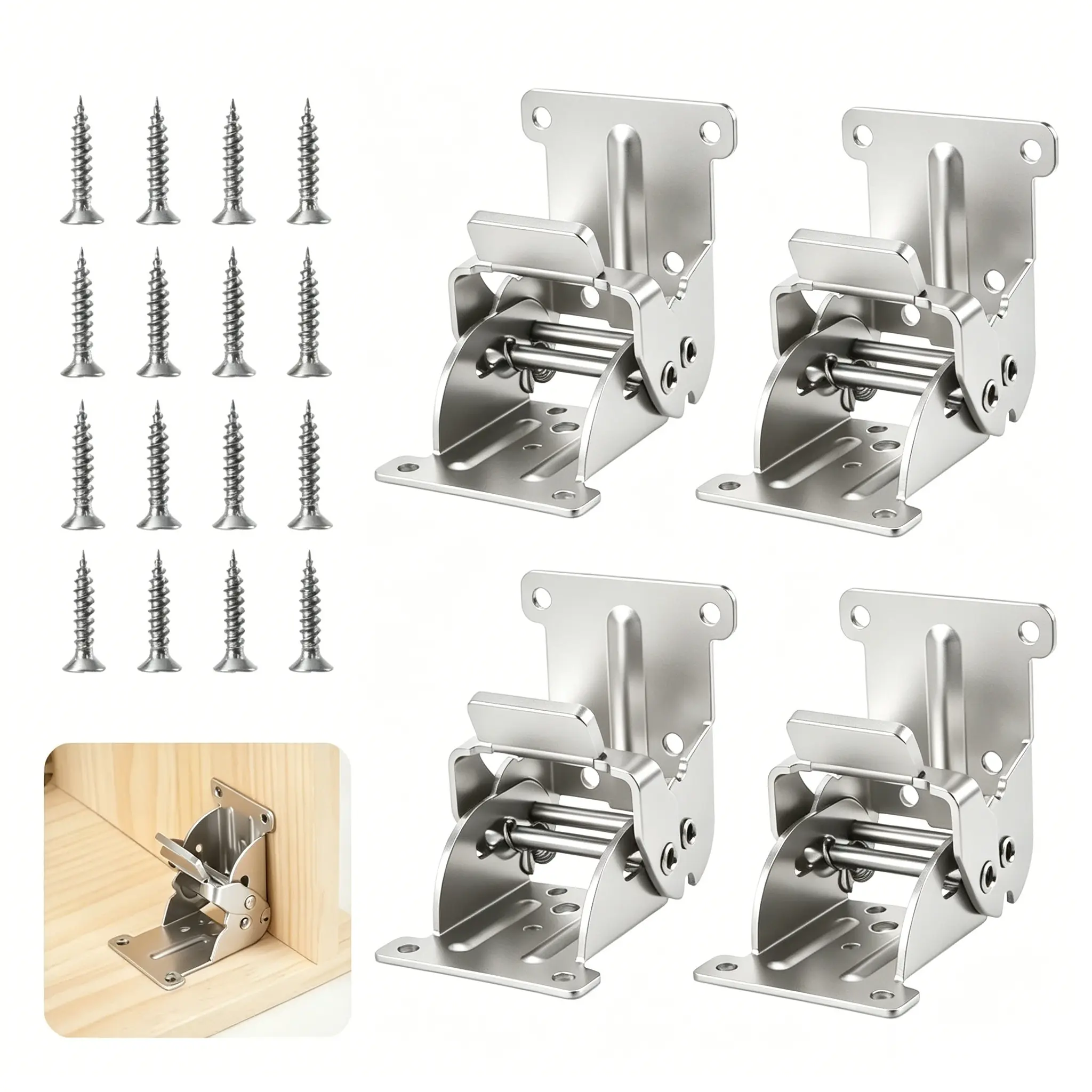 2/4 Pack Folding Brackets,Self-Lock Hinge with Screws,0-90-180 Degree Lock Extension Support,for Folding Table Legs, Table Legs, Folding Workbench