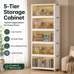 Classic Rectangle Foldable Multilayer Storage Box with Lid, 4-5 Layers, Wheels, Stackable Space-Saving Organizer for Kitchen & Bedroom, Collapsible Bin for Home Supplies (Shoe, Snack, Cap Storage)