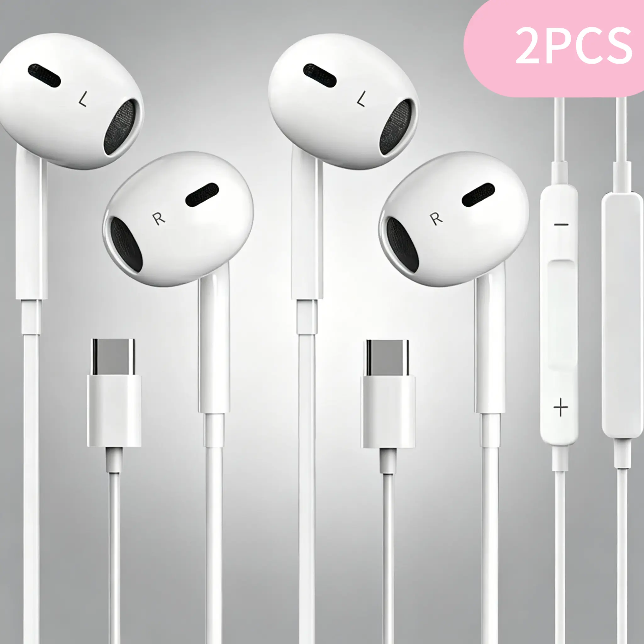 Type-C Wired Earbuds 2 Pack Built-in Remote Control For Calls & Music Compatible iPhone 15/16/17 Pixel Samsung